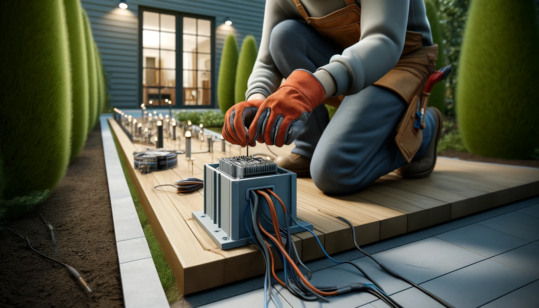 야외 정원 변압기 설치. 티